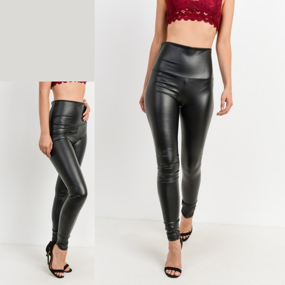 Black High Waisted Faux Leather Leggings Size S - Picture 2 of 3